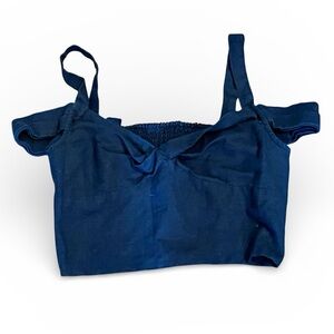 Maeve Anthropologie Linen Off Shoulder Crop Top Sz XS Smocked Bow Sweetheart Blk